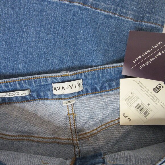 Ava & Viv Jeans High-Rise Relaxed Flare Blue Medium Wash Denim Size 16 NWT - Picture 7 of 12